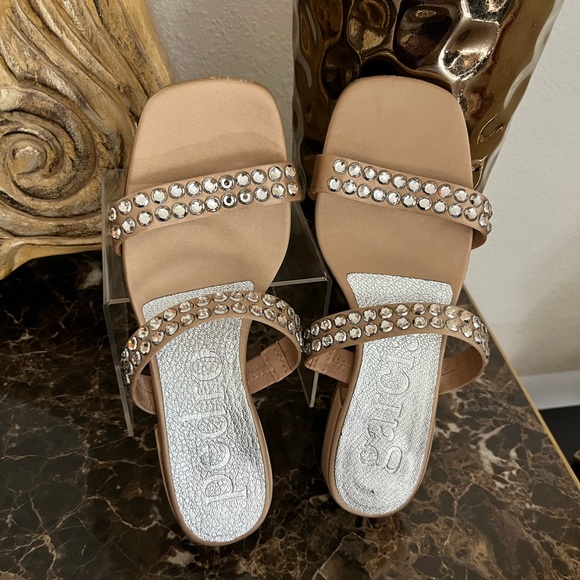 Pedro Garcia Metallic Slip on Double Strap Rhinestone Slide Sandals. Sz 37.5/7 - Picture 6 of 6